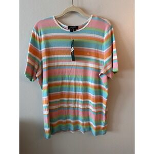 Lauren Ralph Lauren Top Womens 2XL Pastel Stripe Round Neck T-shirt Short Sleeve